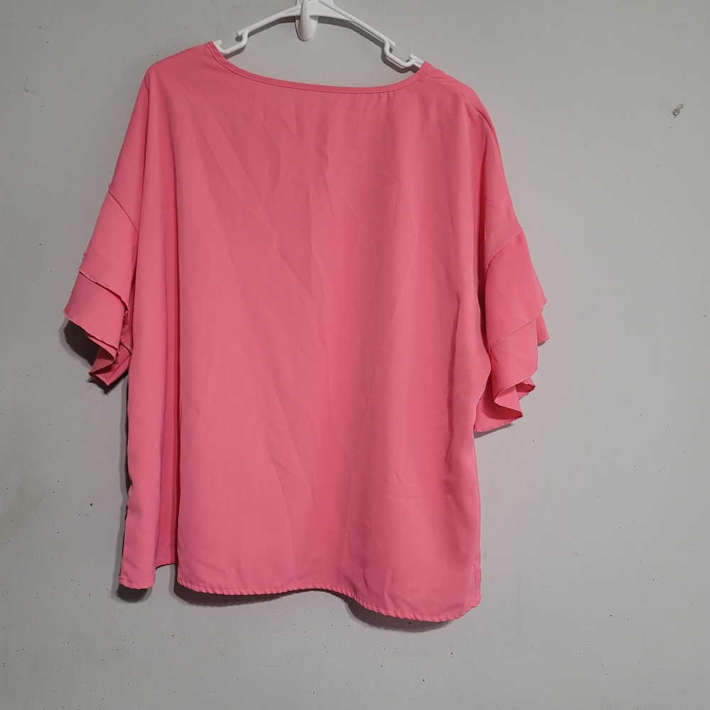 Pink Ruffle Sleeve Women's Top 1X‎ - Picture 2 of 3